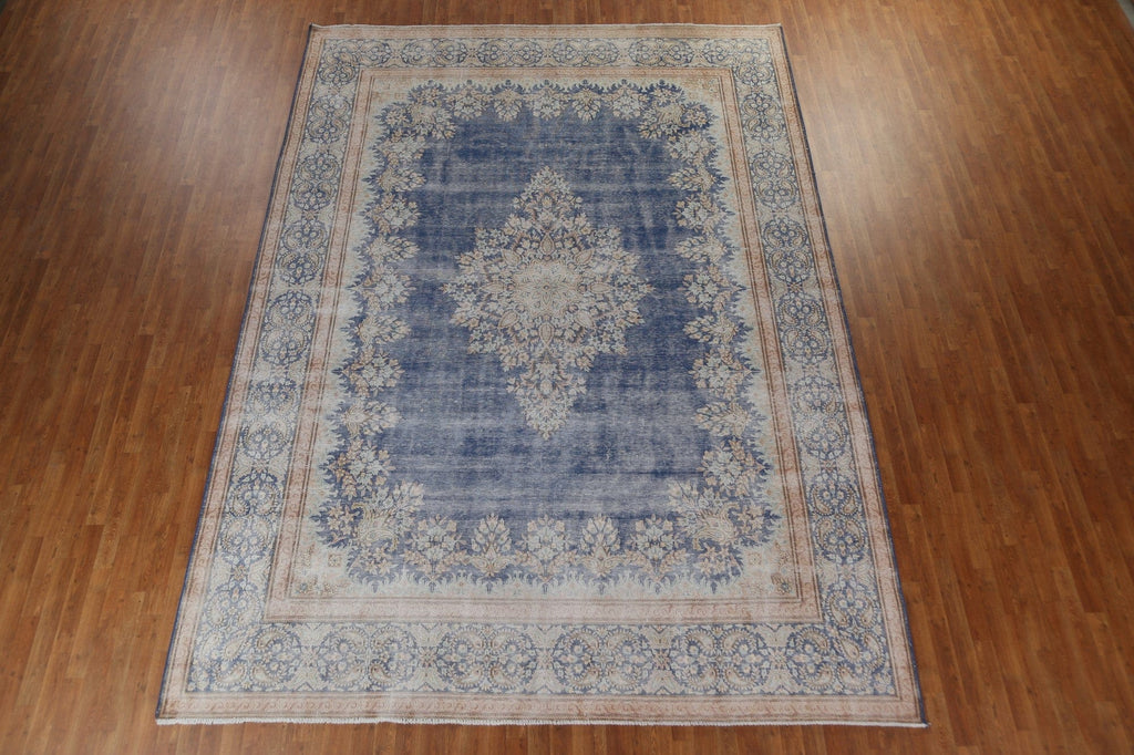 Muted Distressed Kerman Persian Wool Rug 10x14