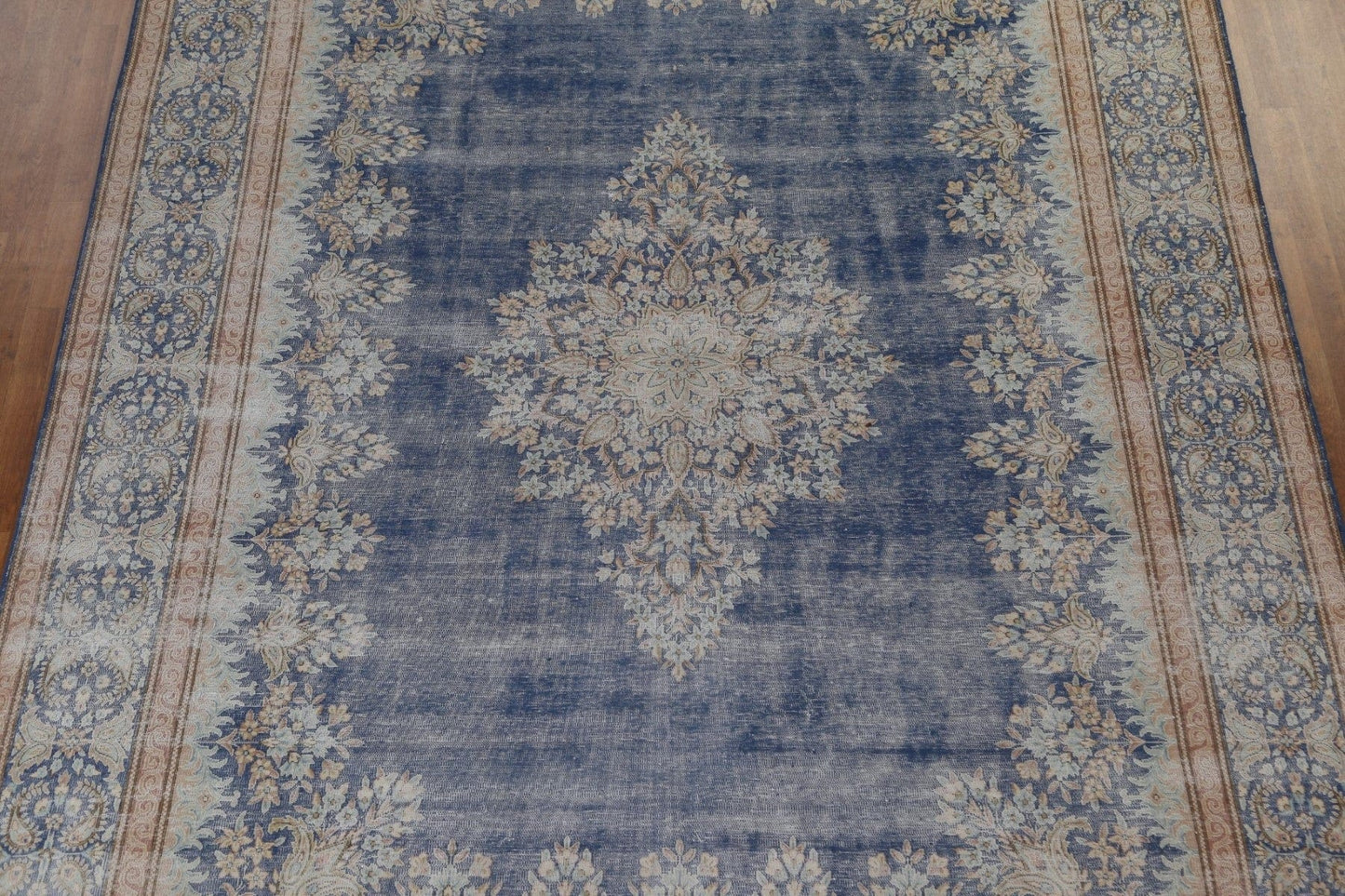 Muted Distressed Kerman Persian Wool Rug 10x14