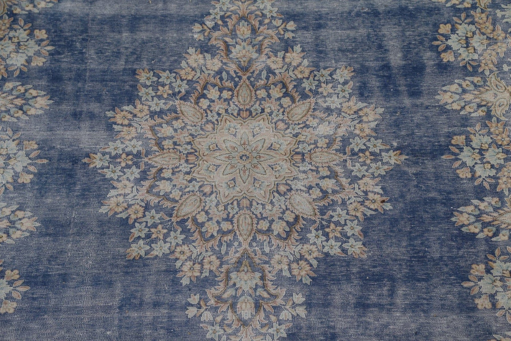 Muted Distressed Kerman Persian Wool Rug 10x14