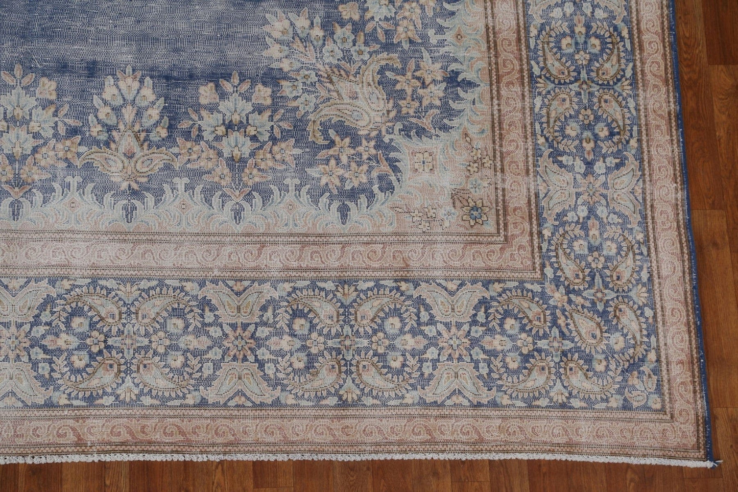 Muted Distressed Kerman Persian Wool Rug 10x14