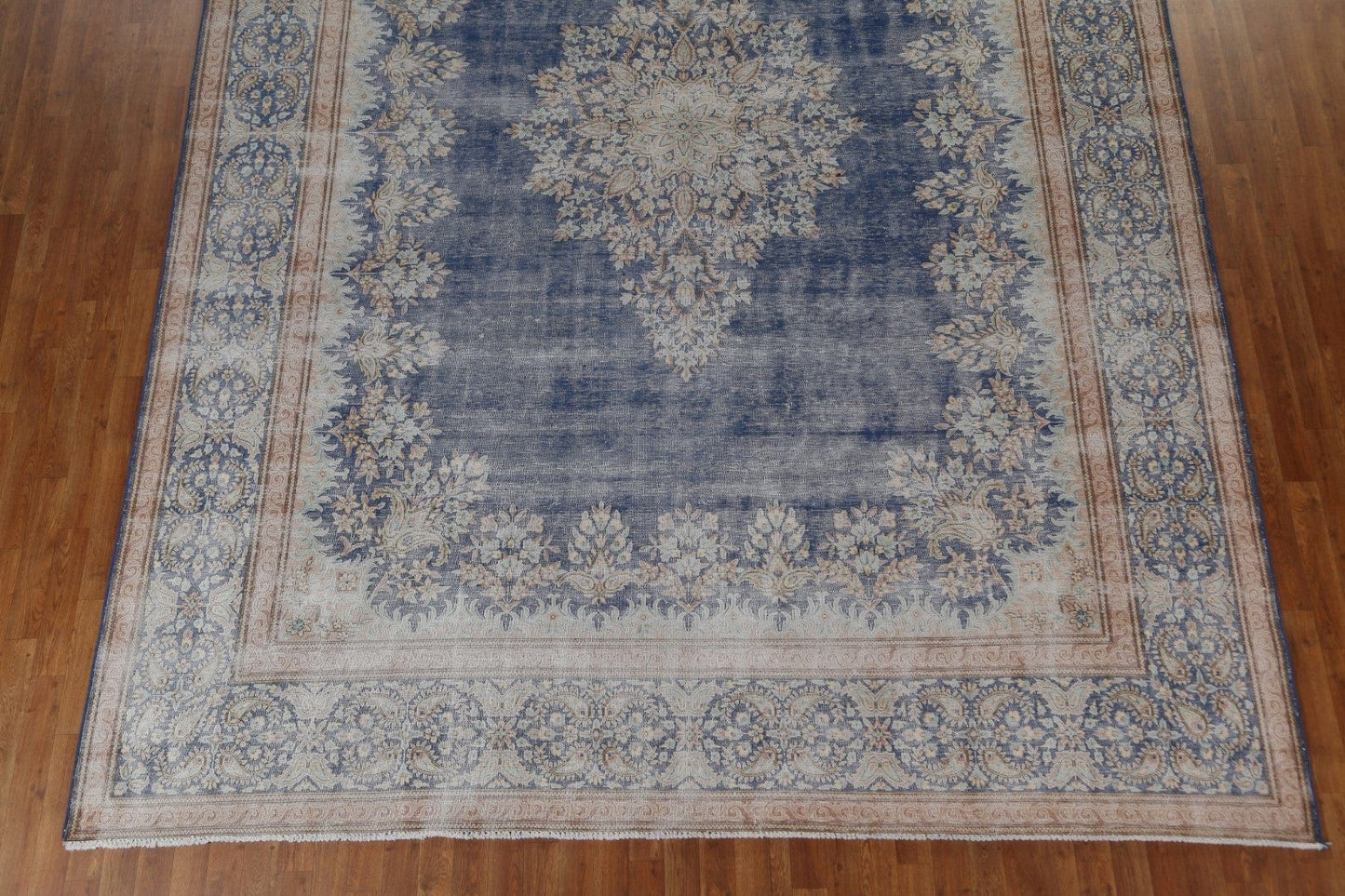 Muted Distressed Kerman Persian Wool Rug 10x14