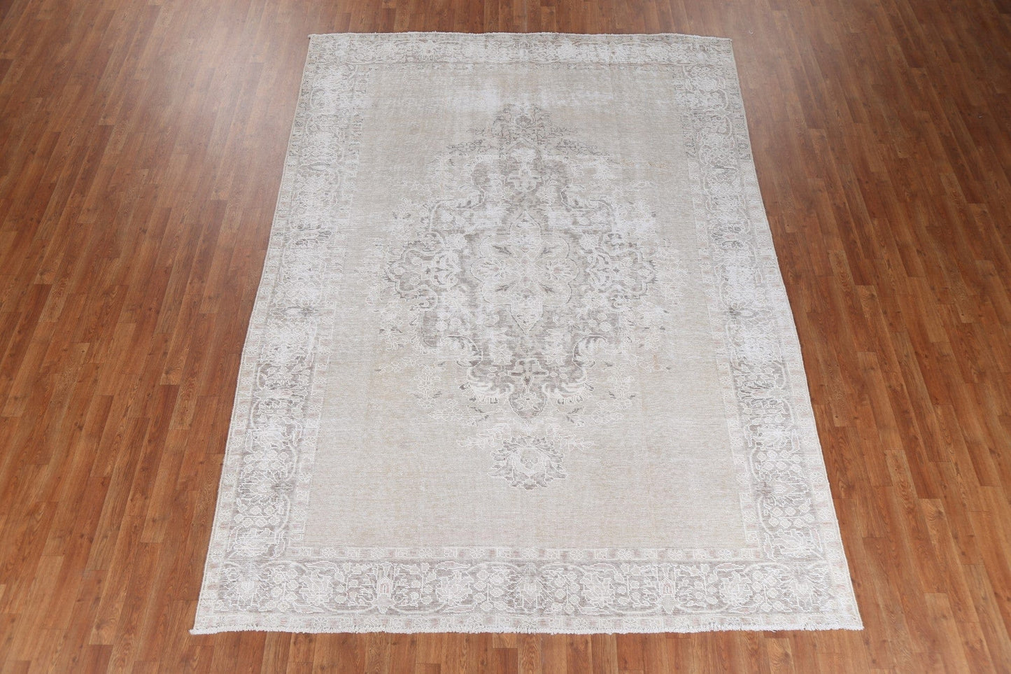 Geometric Distressed Tabriz Persian Wool Rug 8x11