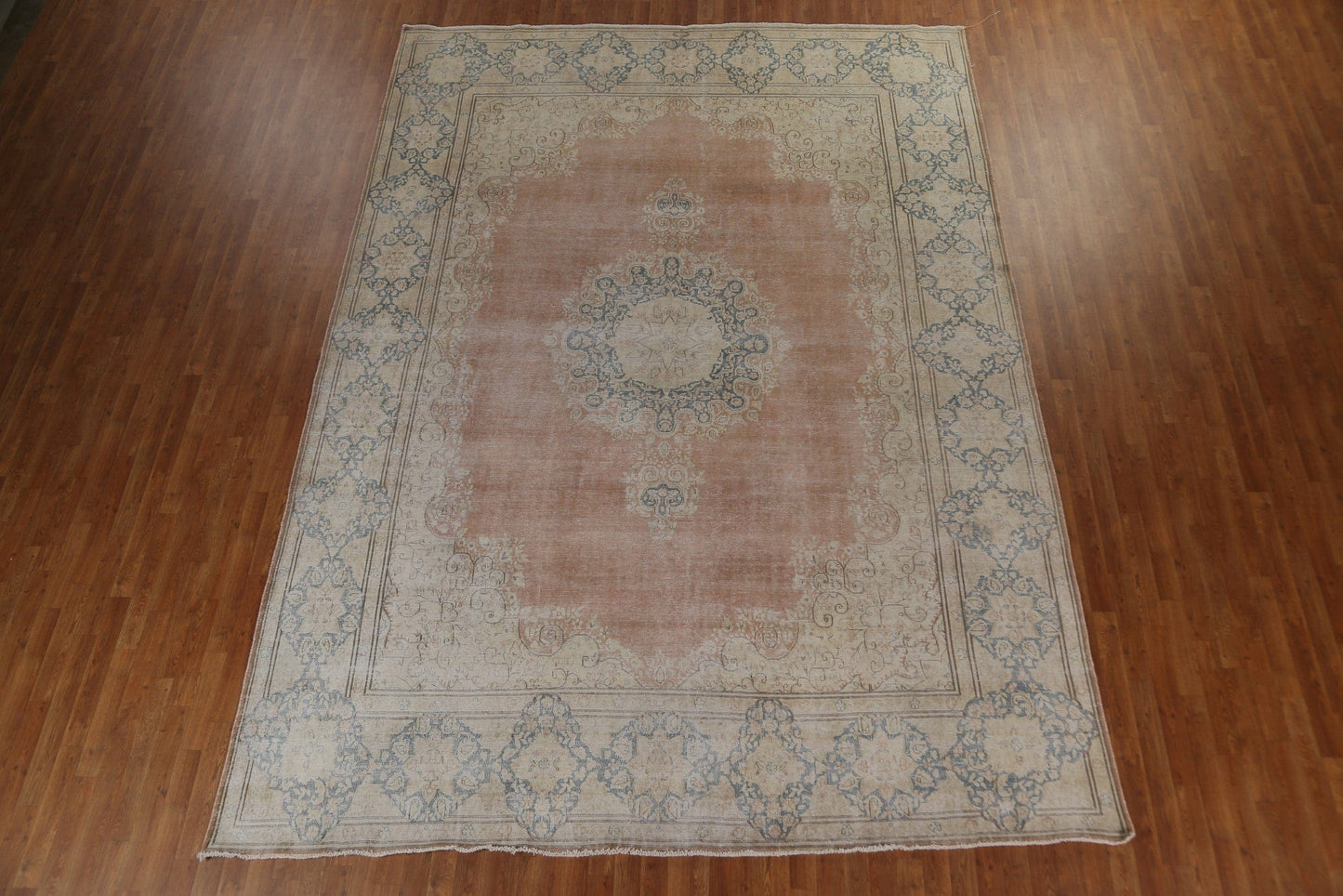 Geometric Distressed Kerman Persian Area Rug 10x13