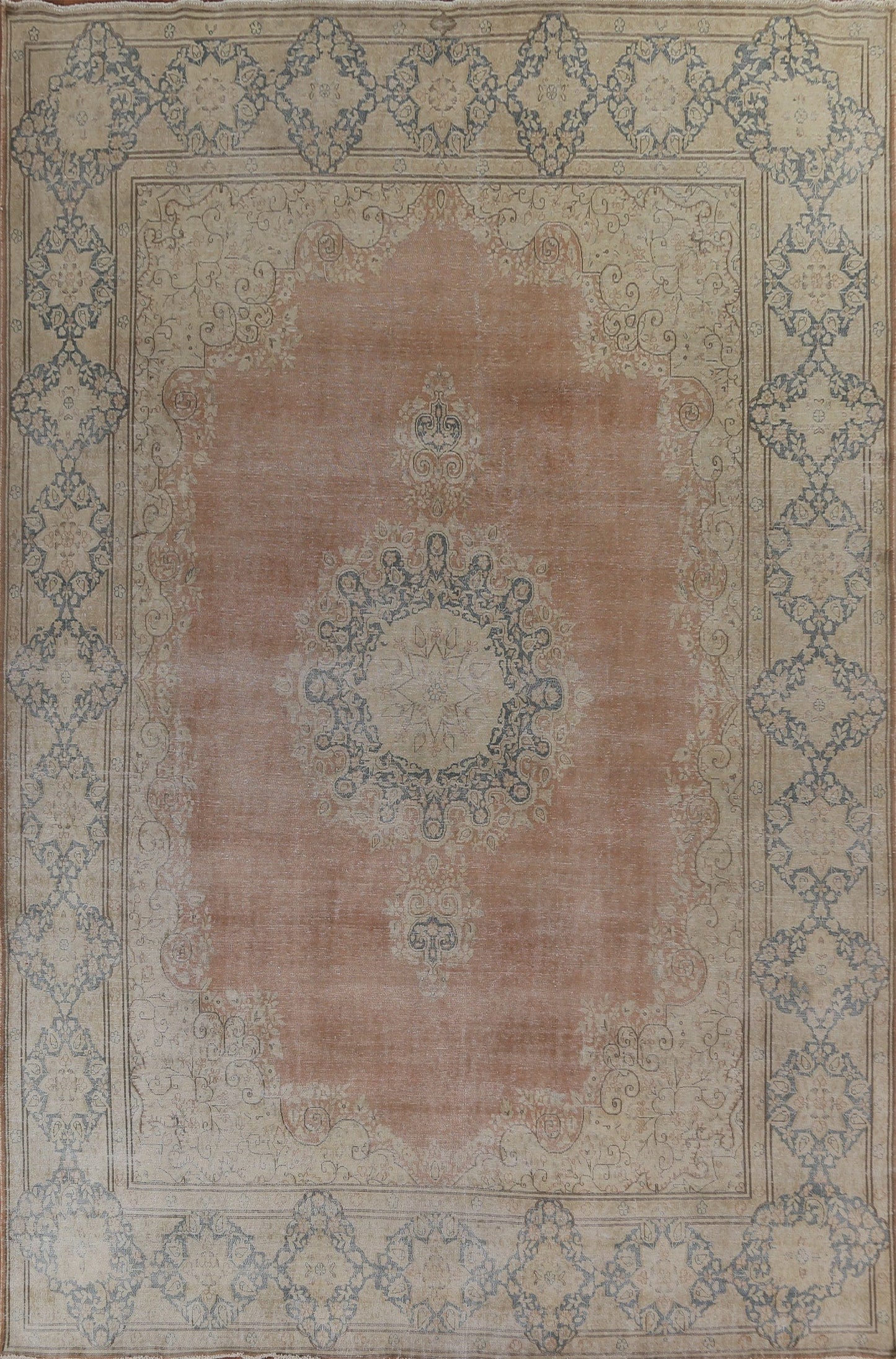 Geometric Distressed Kerman Persian Area Rug 10x13