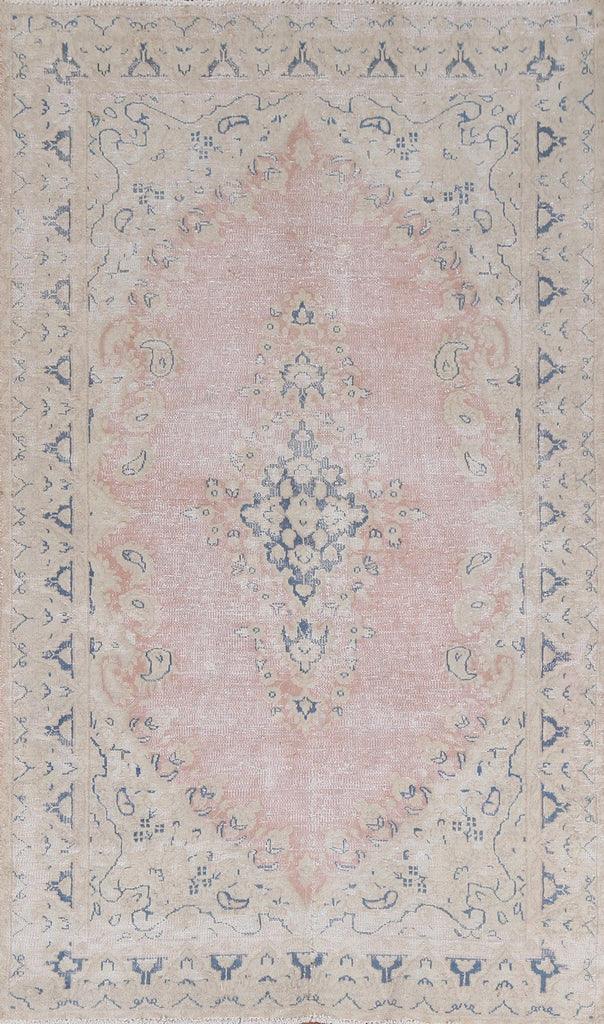 Geometric Distressed Kerman Persian Area Rug 4x7