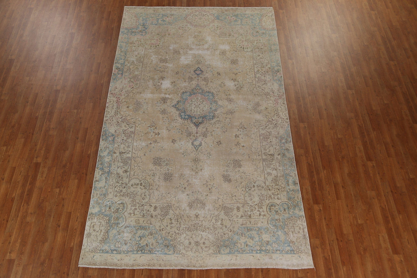 Muted Vintage Distressed Kerman Persian Area Rug 7x12