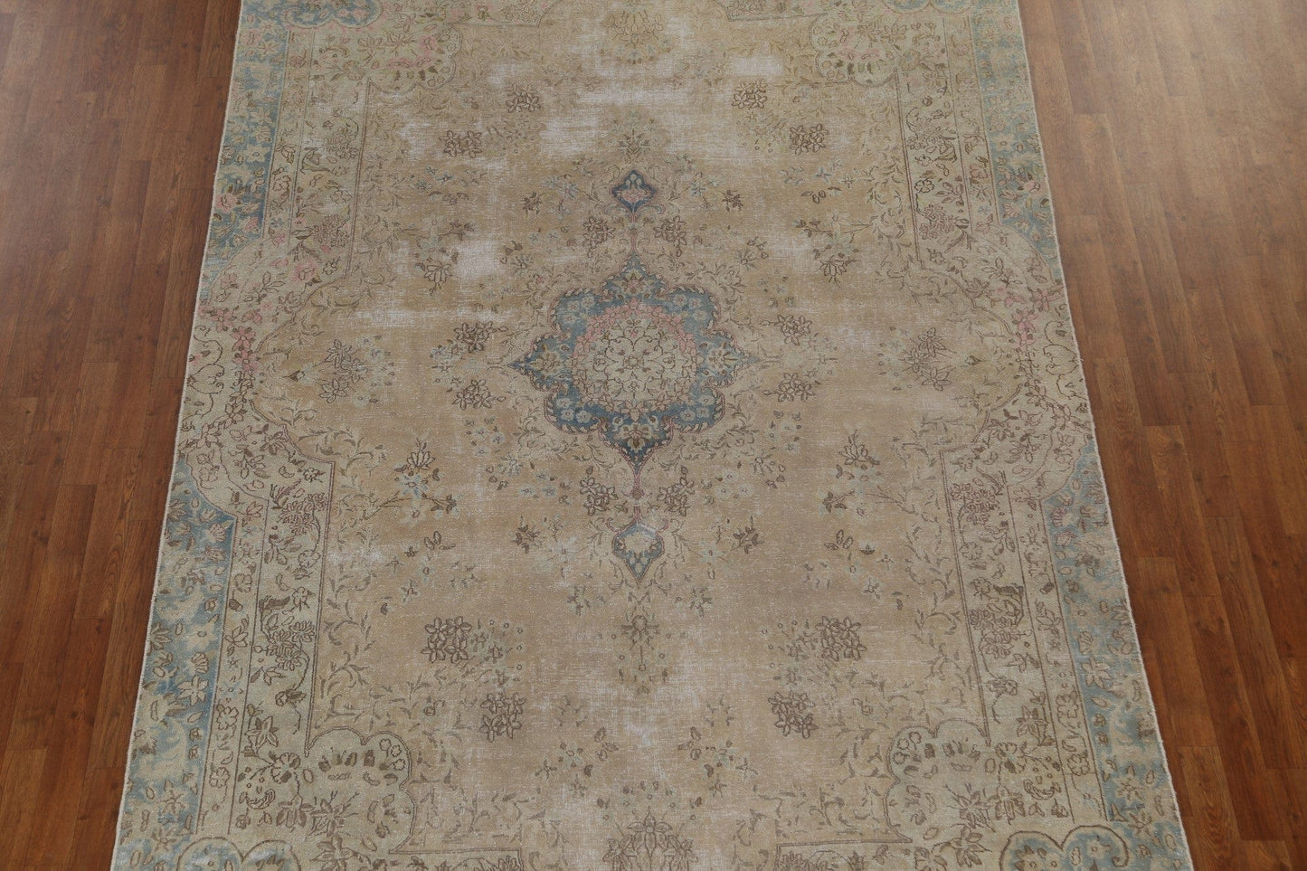 Muted Vintage Distressed Kerman Persian Area Rug 7x12