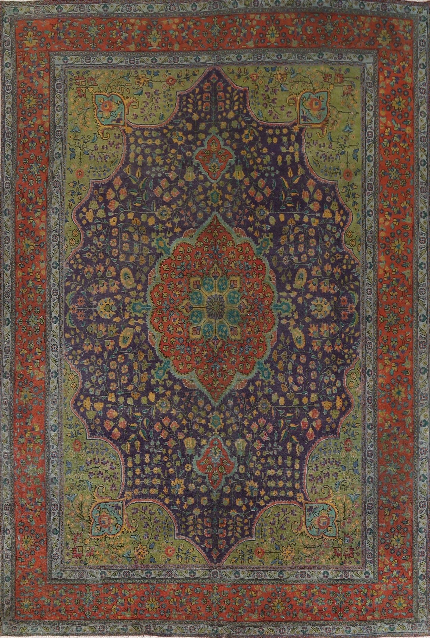 Floral Over-Dye Tabriz Persian Area Rug 10x13