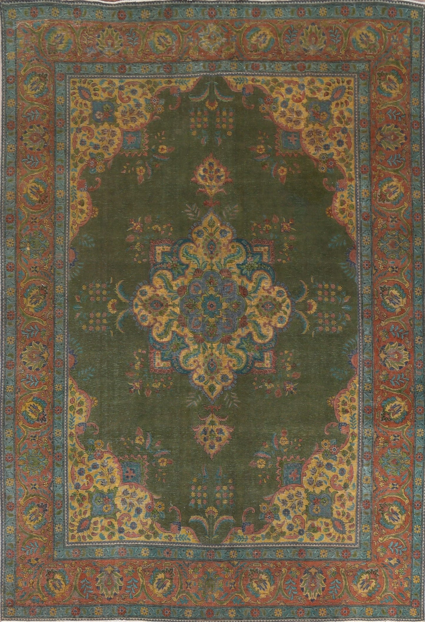 Antique Over-Dyed Tabriz Persian Area Rug Wool 10x12