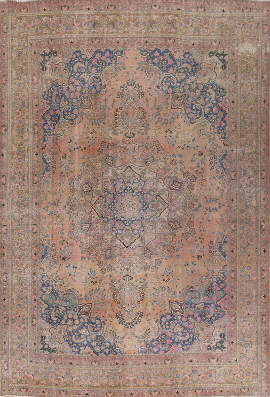 Vintage Geometric Mashad Persian Area Rug 10x13