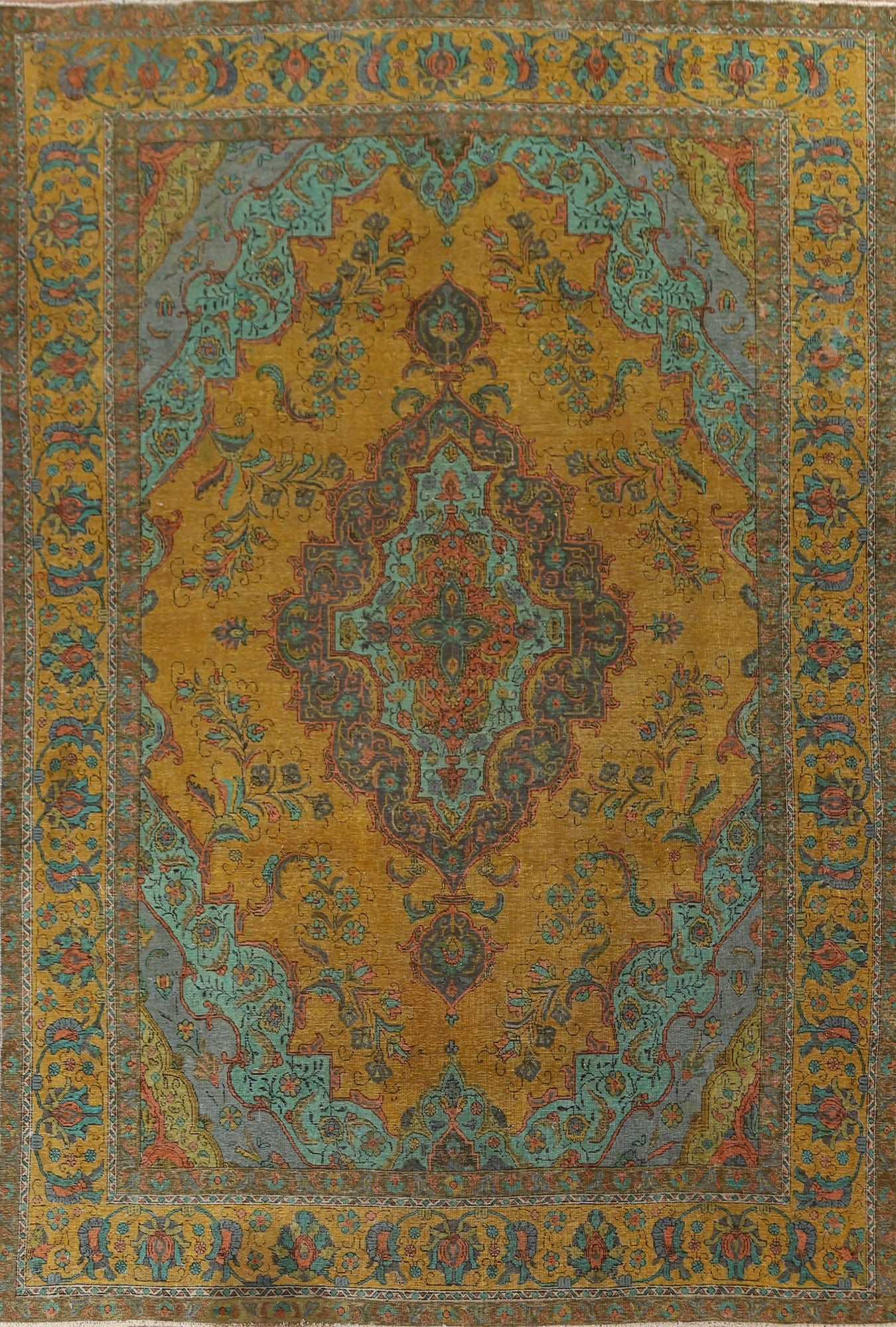 Floral Over-Dyed Tabriz Persian Area Rug 9x13