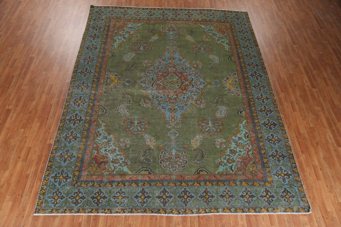 Geometric Over-Dyed Tabriz Persian Area Rug 10x12