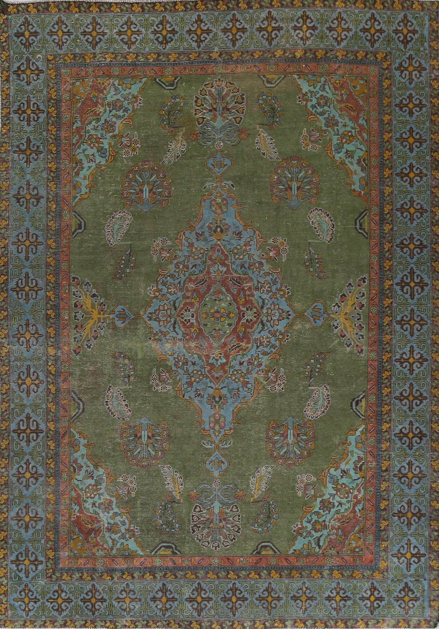 Geometric Over-Dyed Tabriz Persian Area Rug 10x12