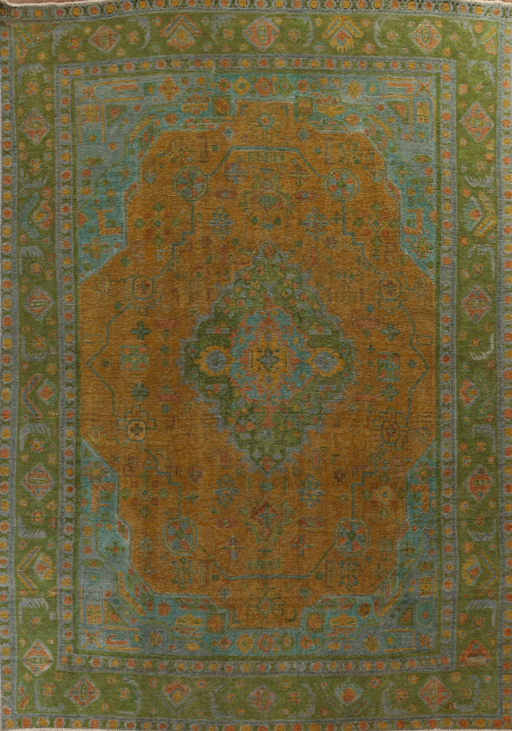 Over-Dyed Geometric Tabriz Persian Area Rug 10x13