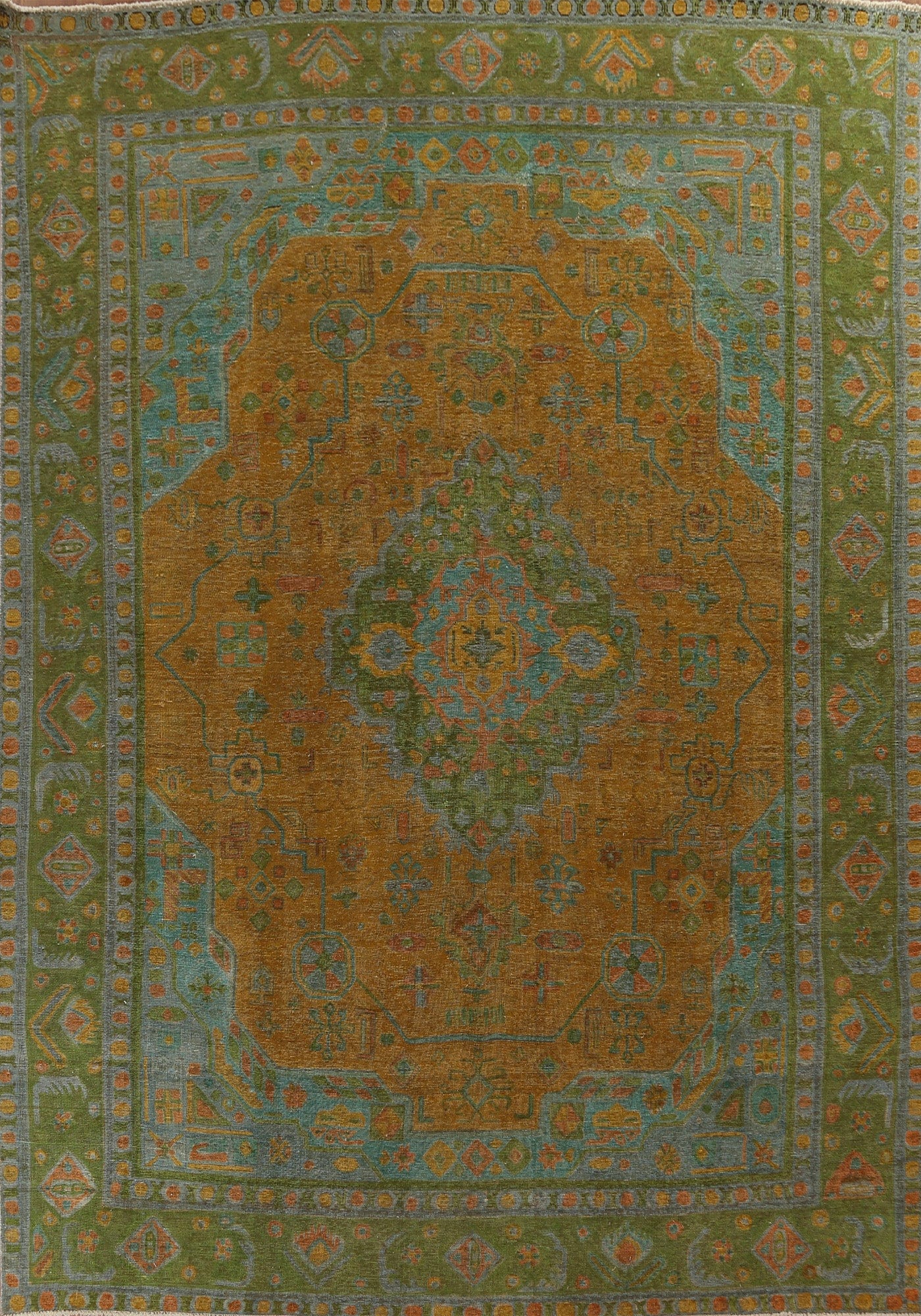 Over-Dyed Geometric Tabriz Persian Area Rug 10x13