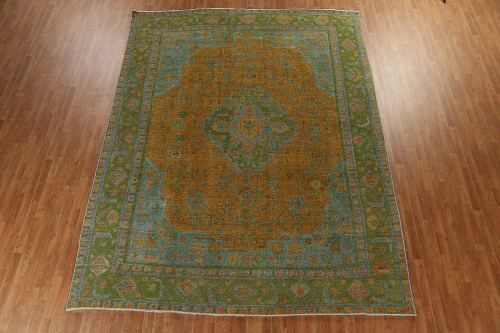 Over-Dyed Geometric Tabriz Persian Area Rug 10x13