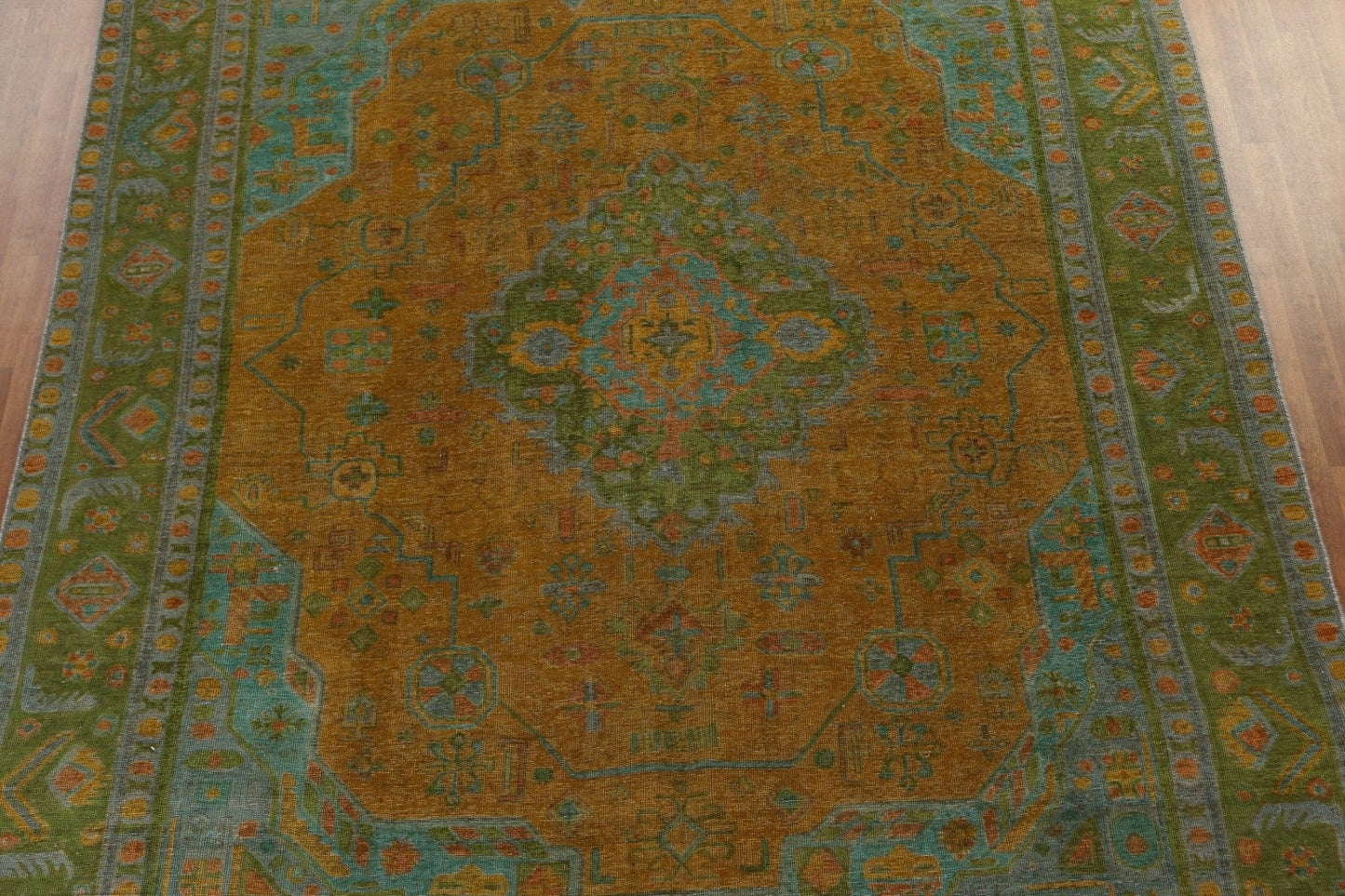 Over-Dyed Geometric Tabriz Persian Area Rug 10x13