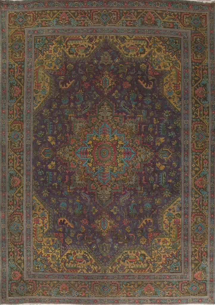 Geometric Over-Dyed Tabriz Persian Area Rug 10x12