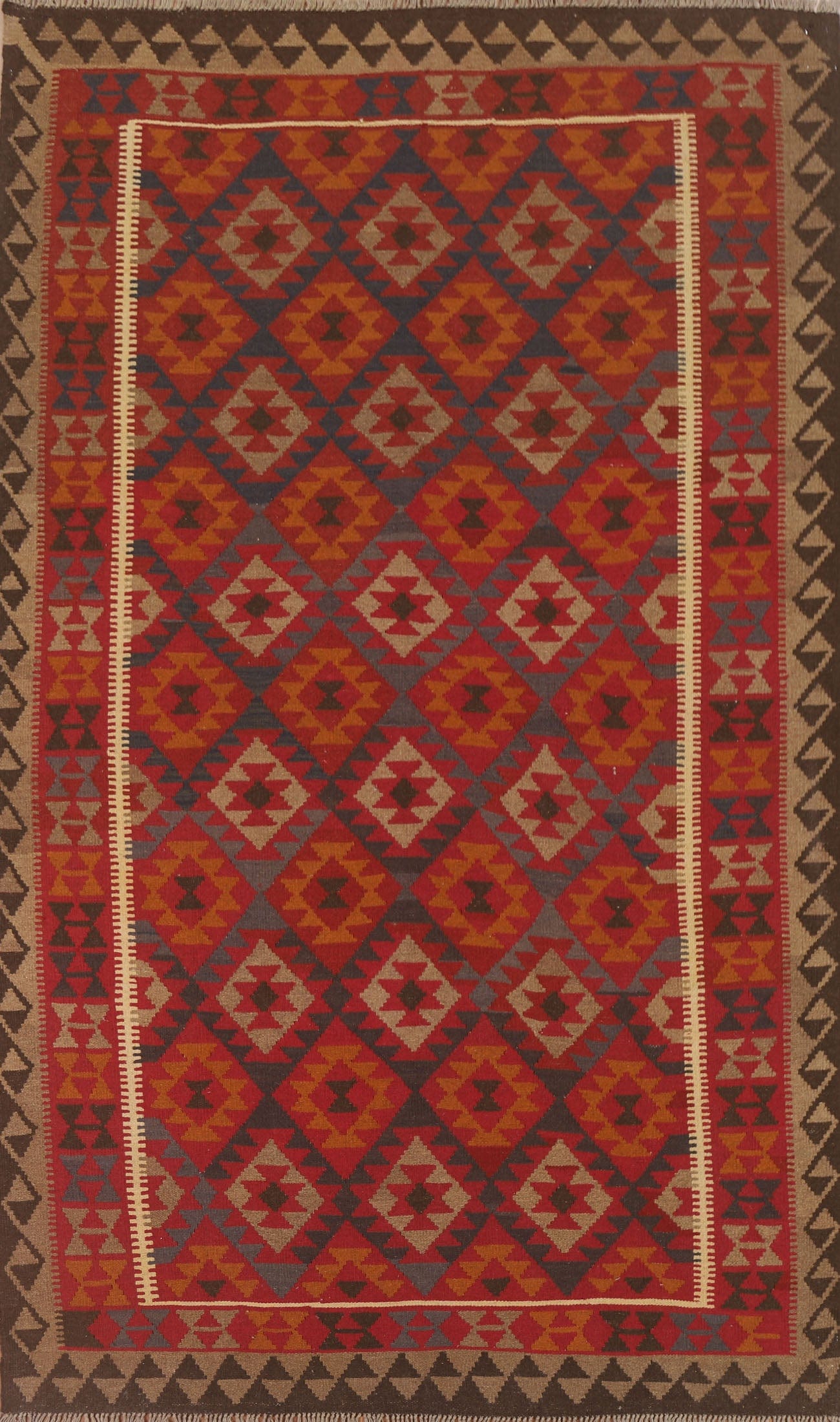 Geometric Kilim Reversible Wool Area Rug 7x10