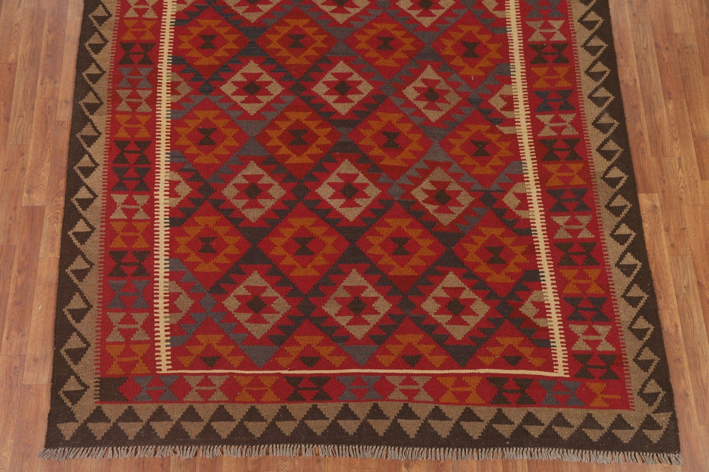 Geometric Kilim Reversible Wool Area Rug 7x10