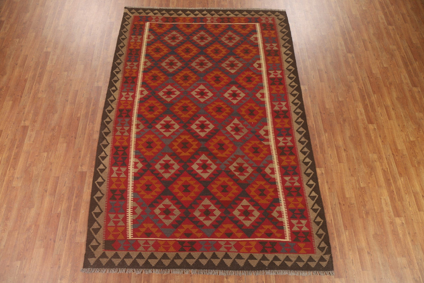 Geometric Kilim Reversible Wool Area Rug 7x10