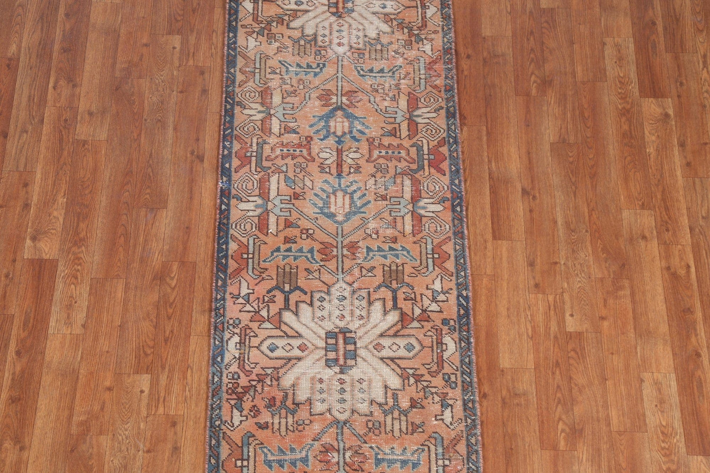 Geometric Heriz Persian Runner Rug Handmade 2x7