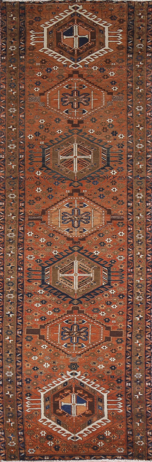 Geometric Heriz Persian Runner Rug Wool 3x10