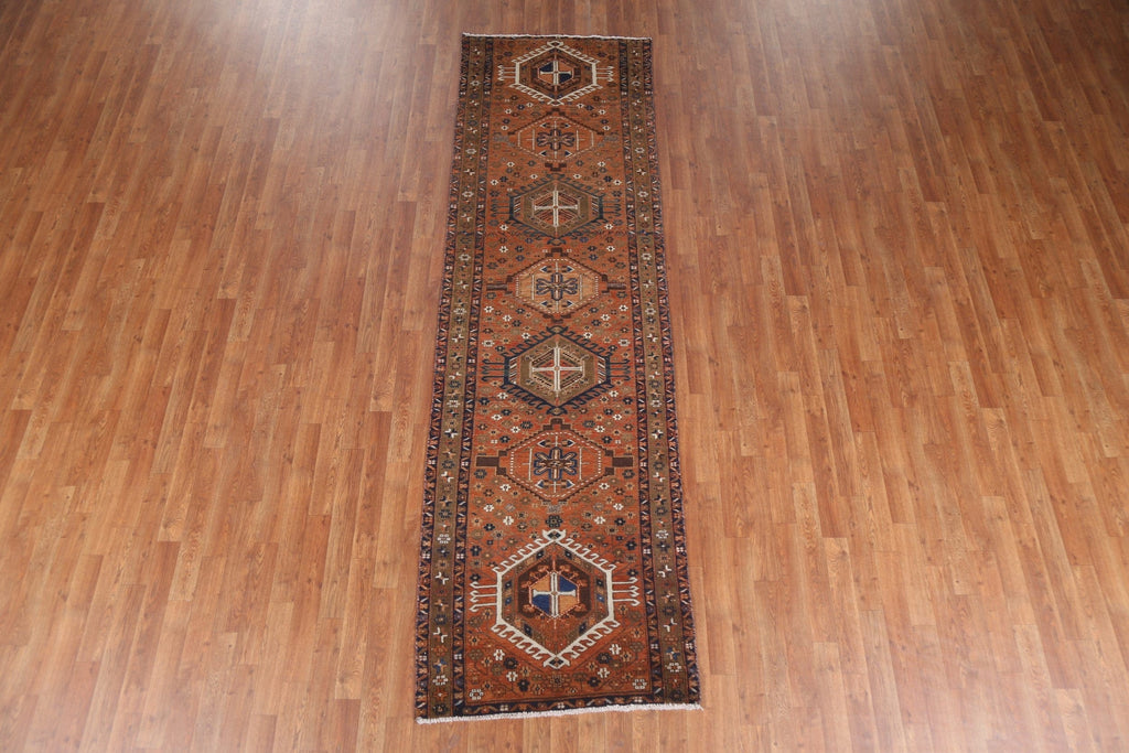 Geometric Heriz Persian Runner Rug Wool 3x10