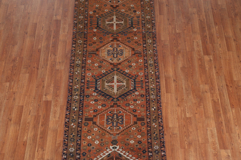 Geometric Heriz Persian Runner Rug Wool 3x10