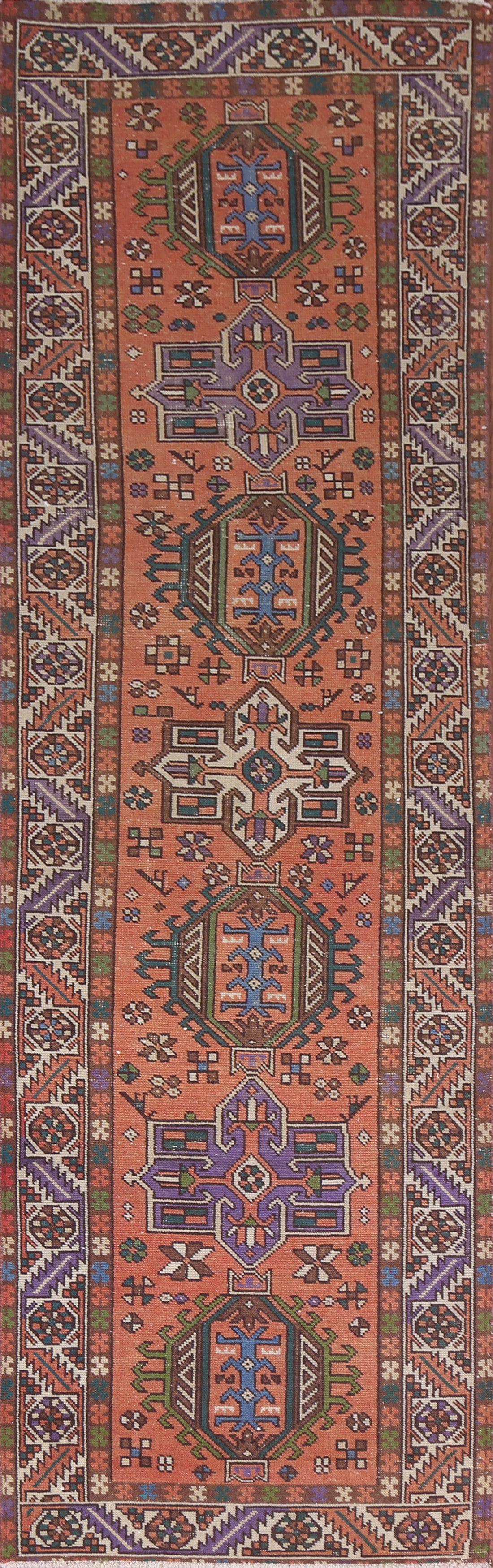 Geometric Heriz Persian Runner Rug 3x11