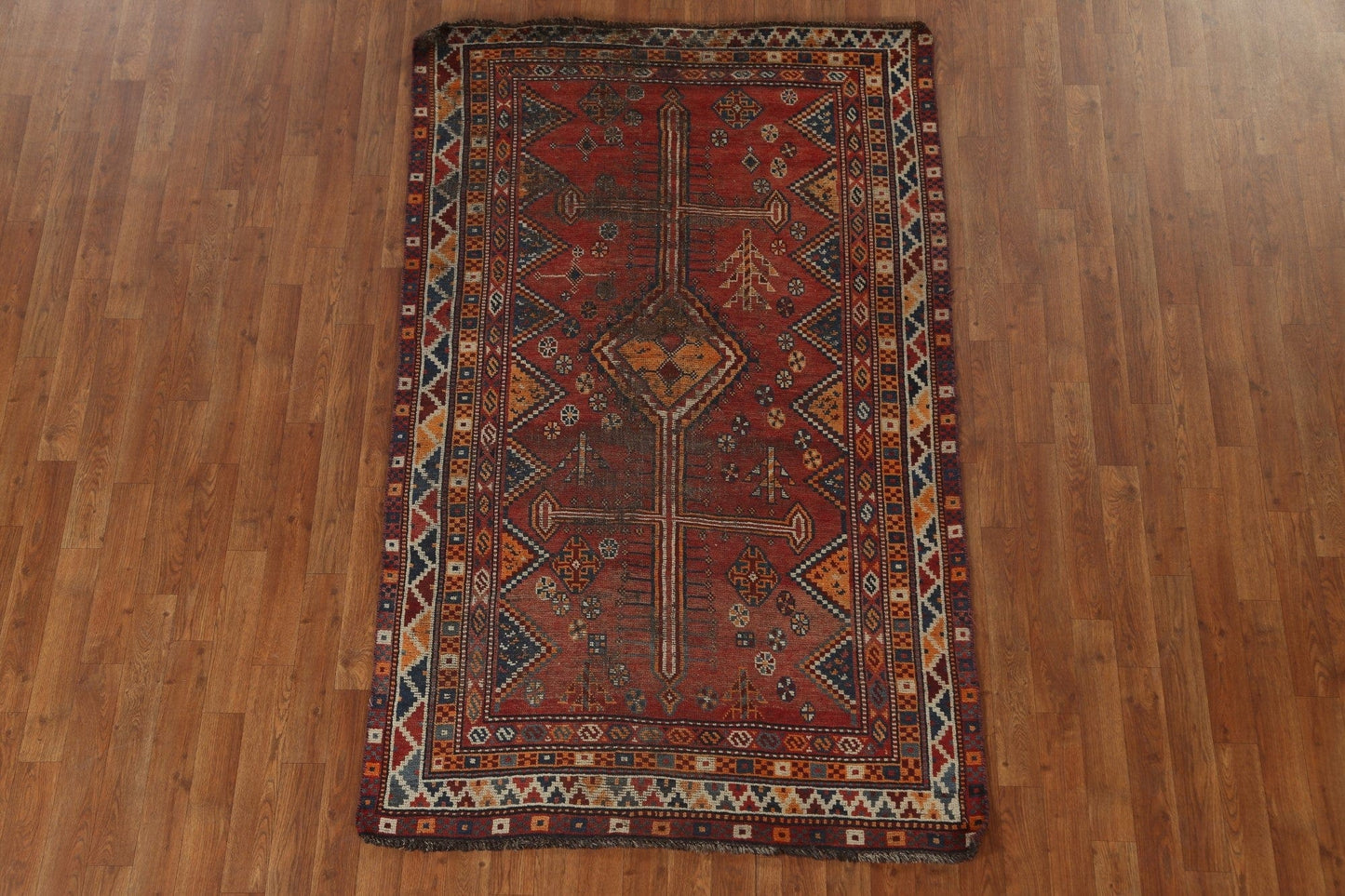 Antique Geometric Abadeh Persian Area Rug 4x7