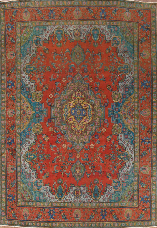 Distressed Over-Dyed Tabriz Persian Area Rug 10x13