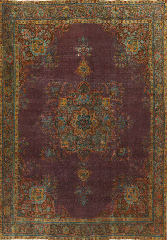 Distressed Over-Dyed Tabriz Persian Area Rug 10x13