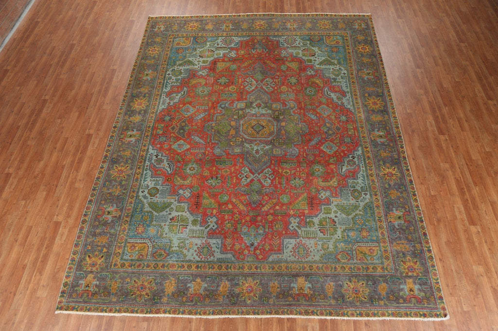 Distressed Geometric Tabriz Persian Area Rug 10x13