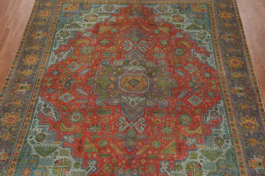 Distressed Geometric Tabriz Persian Area Rug 10x13