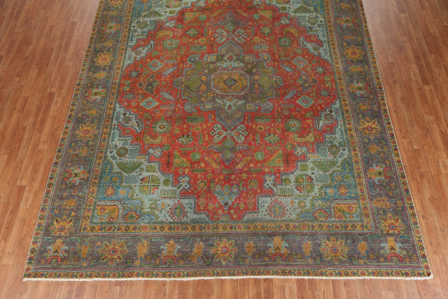 Distressed Geometric Tabriz Persian Area Rug 10x13