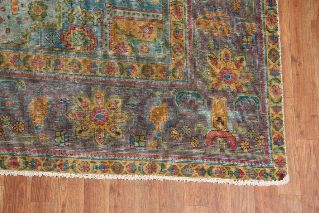 Distressed Geometric Tabriz Persian Area Rug 10x13