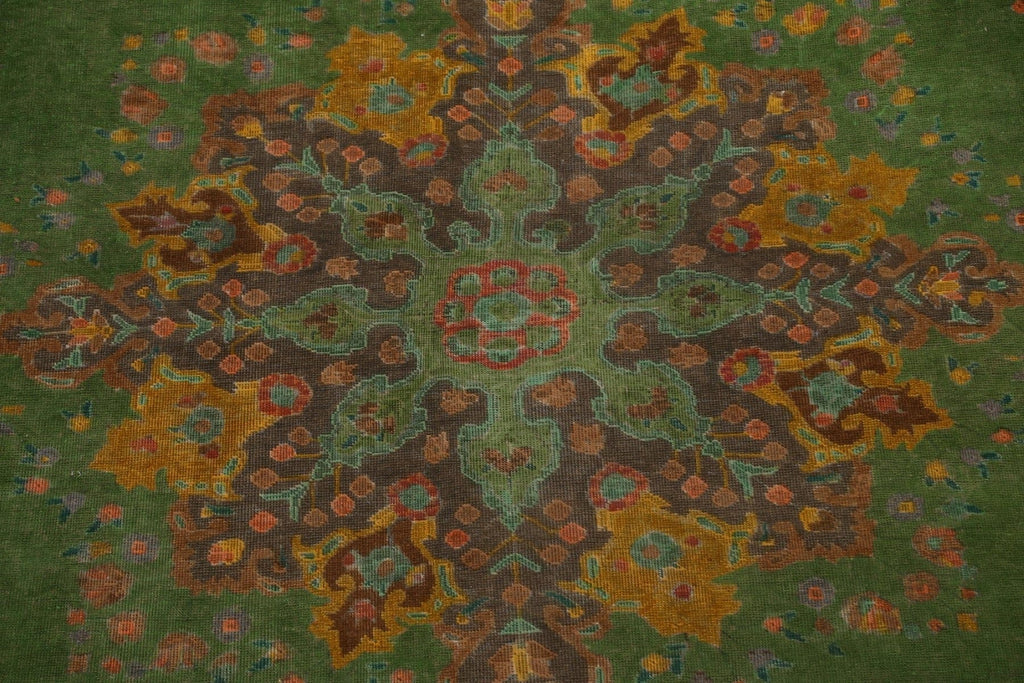 Green Over-Dyed Tabriz Persian Area Rug 9x12