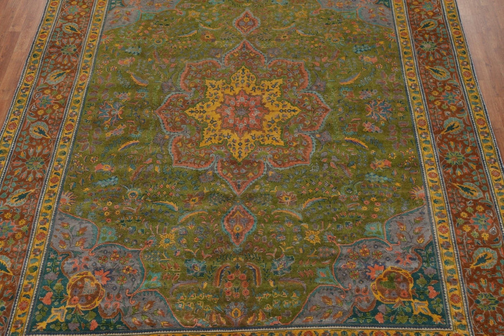 Distressed Over-Dyed Tabriz Persian Area Rug 10x12