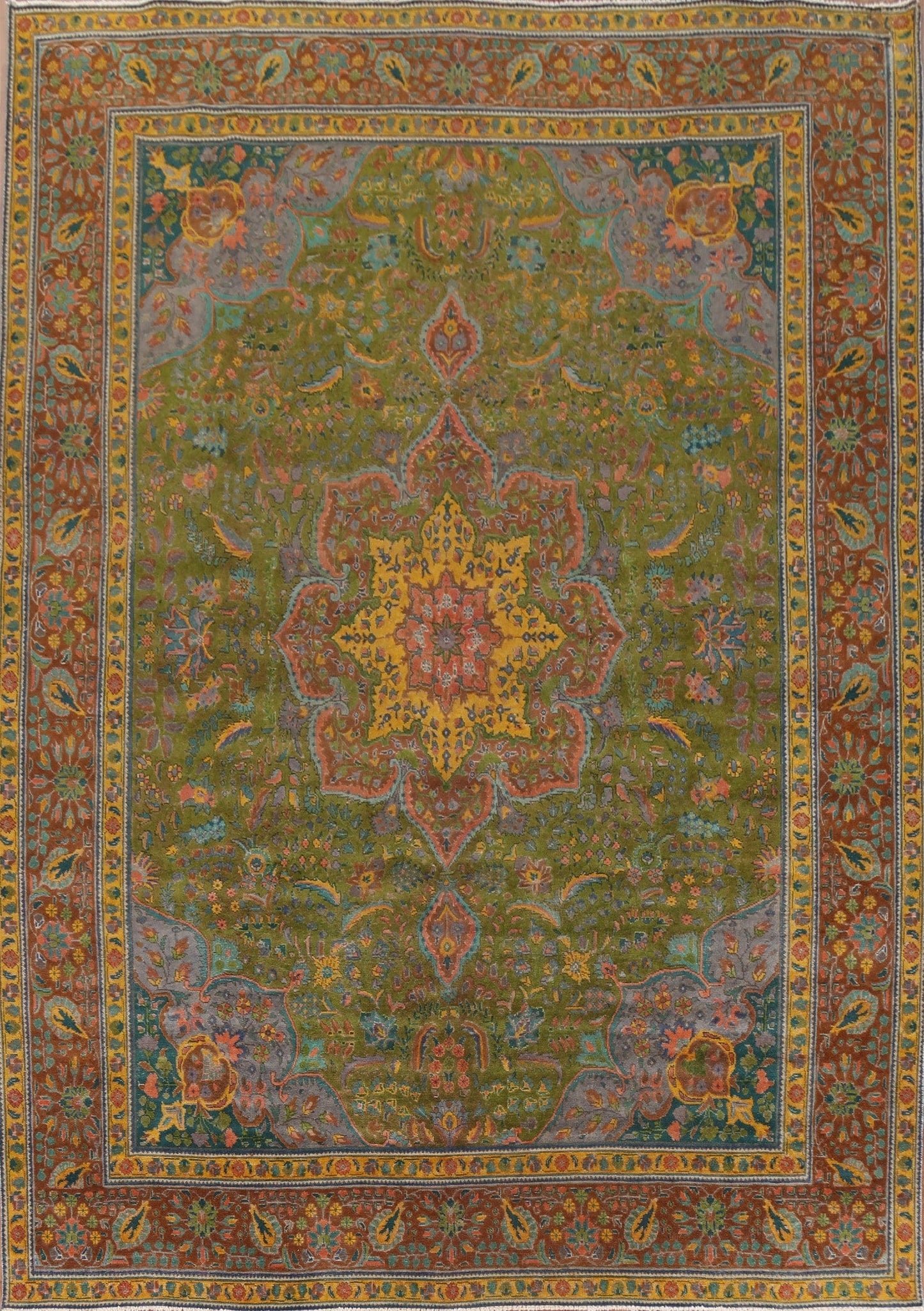 Distressed Over-Dyed Tabriz Persian Area Rug 10x12