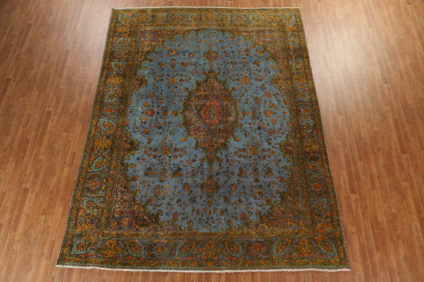 Distressed Over-Dyed Kashan Persian Area Rug 9x12