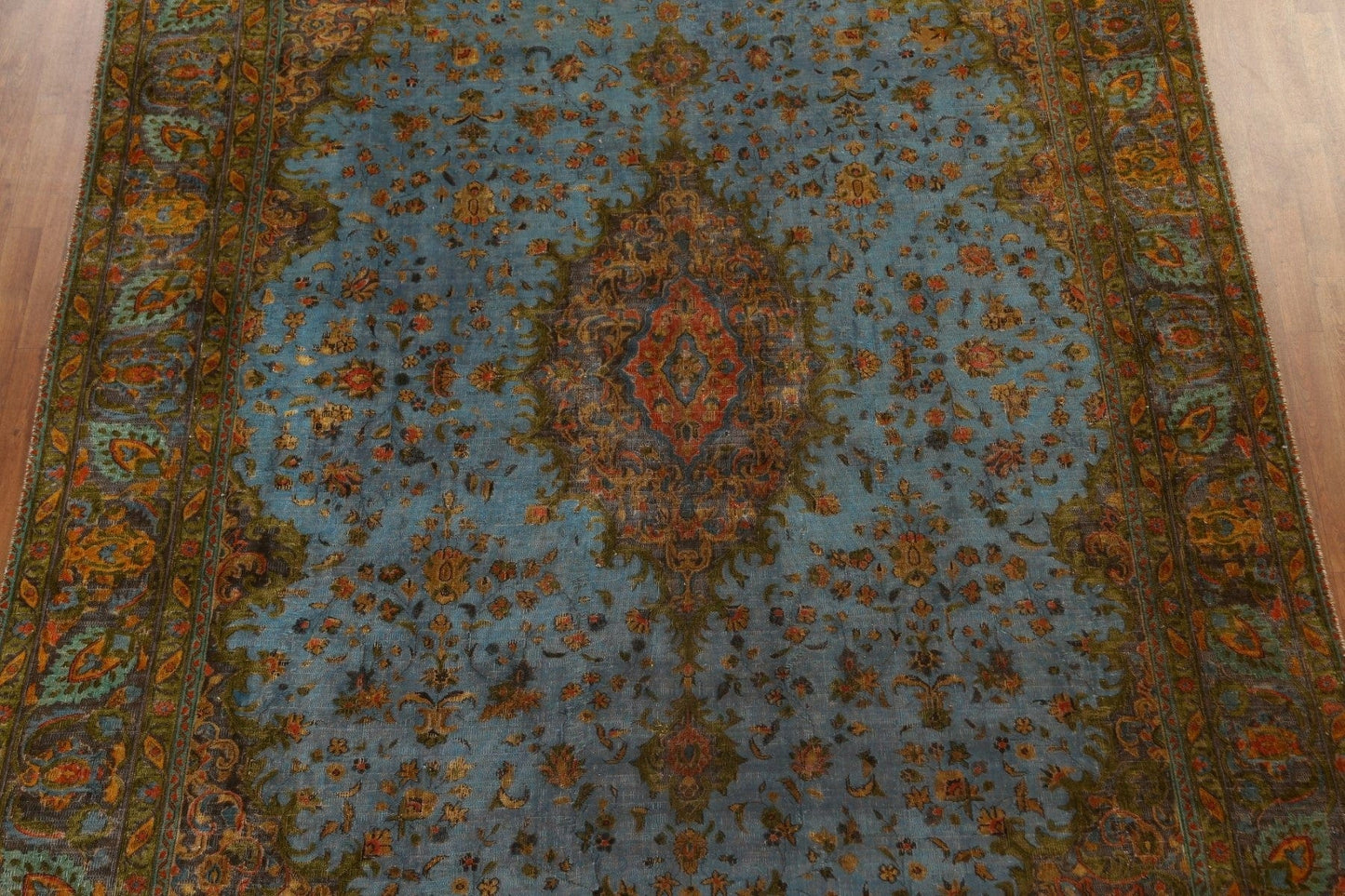 Distressed Over-Dyed Kashan Persian Area Rug 9x12