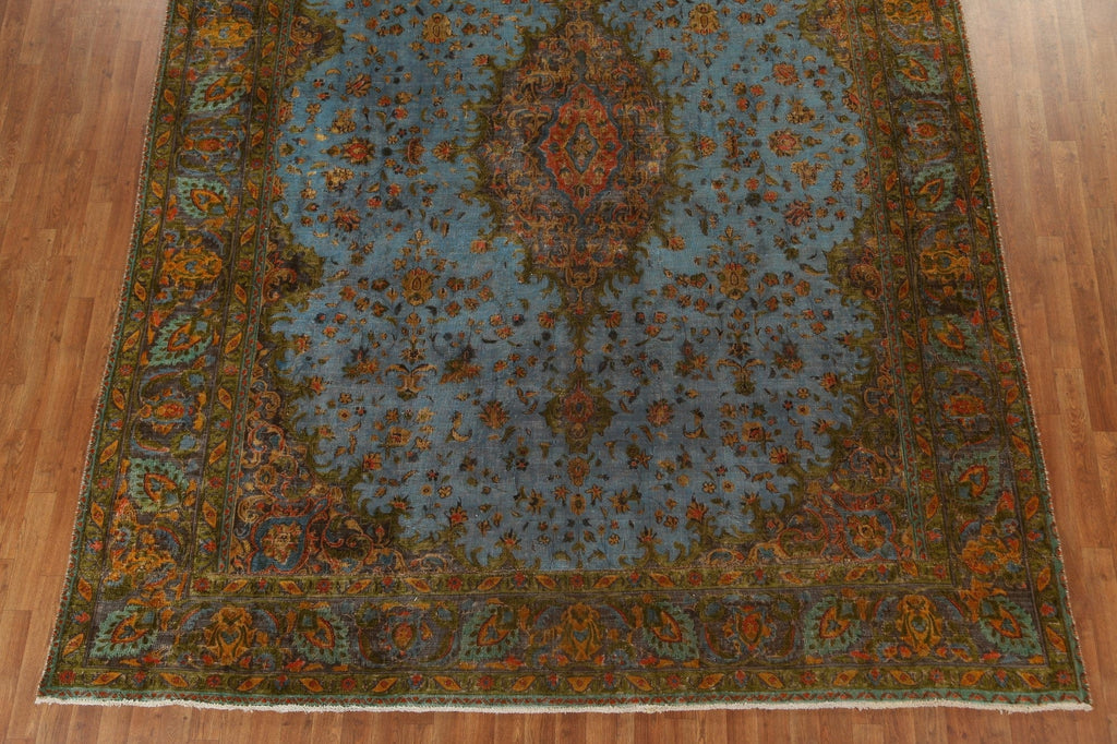 Distressed Over-Dyed Kashan Persian Area Rug 9x12