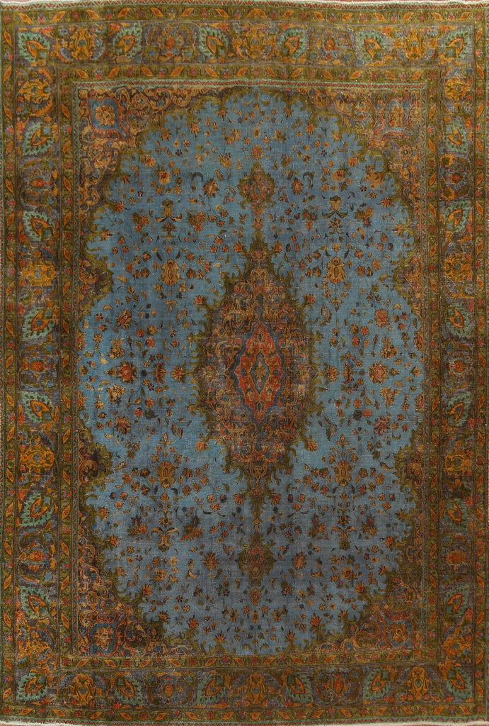 Distressed Over-Dyed Kashan Persian Area Rug 9x12