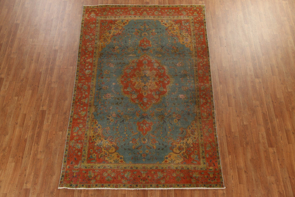 Distressed Wool Tabriz Persian Area Rug 6x10