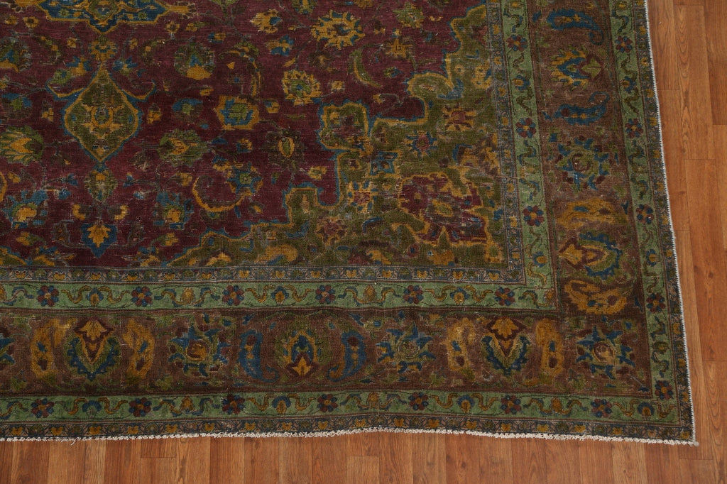 Distressed Wool Tabriz Persian Area Rug 10x12