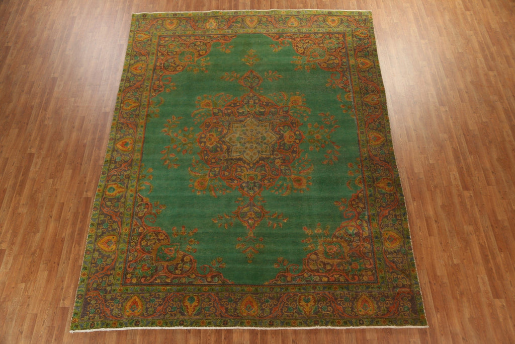 Over-Dyed Wool Green Tabriz Persian Area Rug 9x12