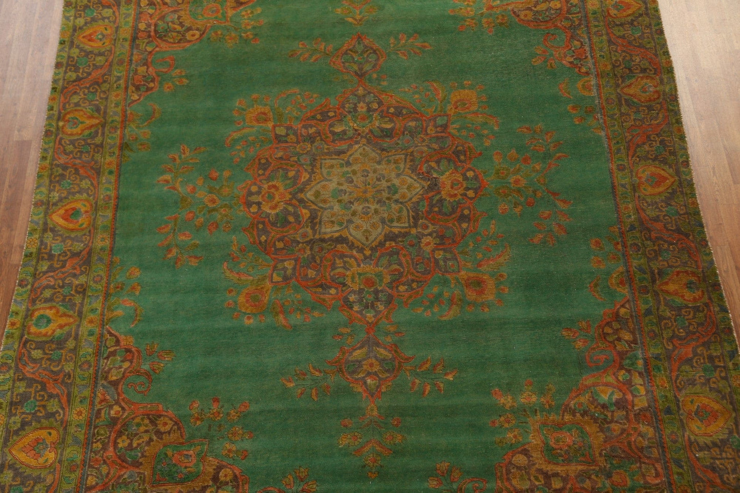 Over-Dyed Wool Green Tabriz Persian Area Rug 9x12