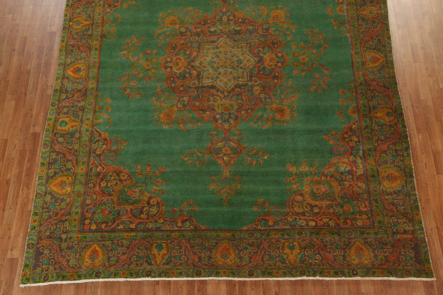 Over-Dyed Wool Green Tabriz Persian Area Rug 9x12