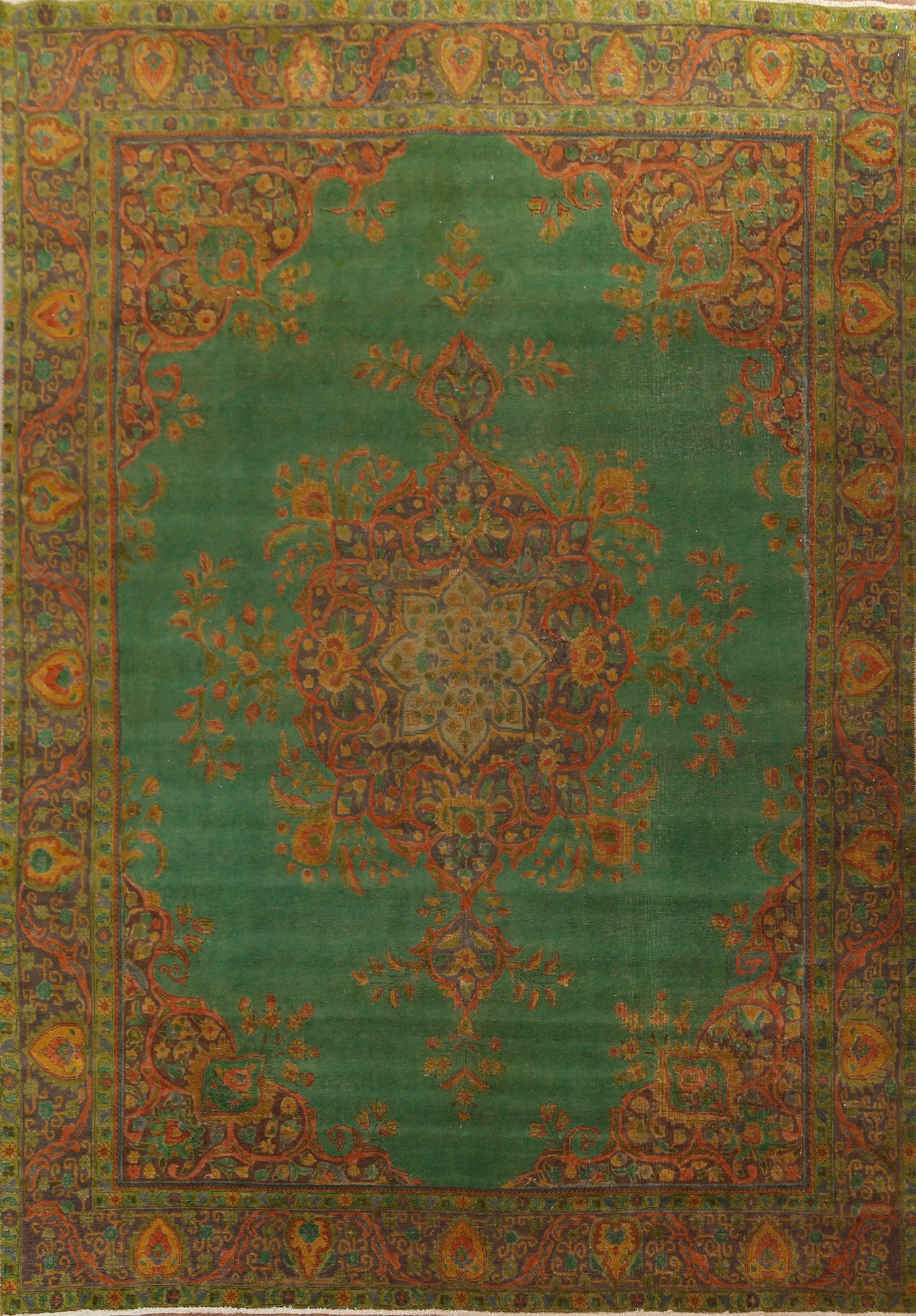 Over-Dyed Wool Green Tabriz Persian Area Rug 9x12